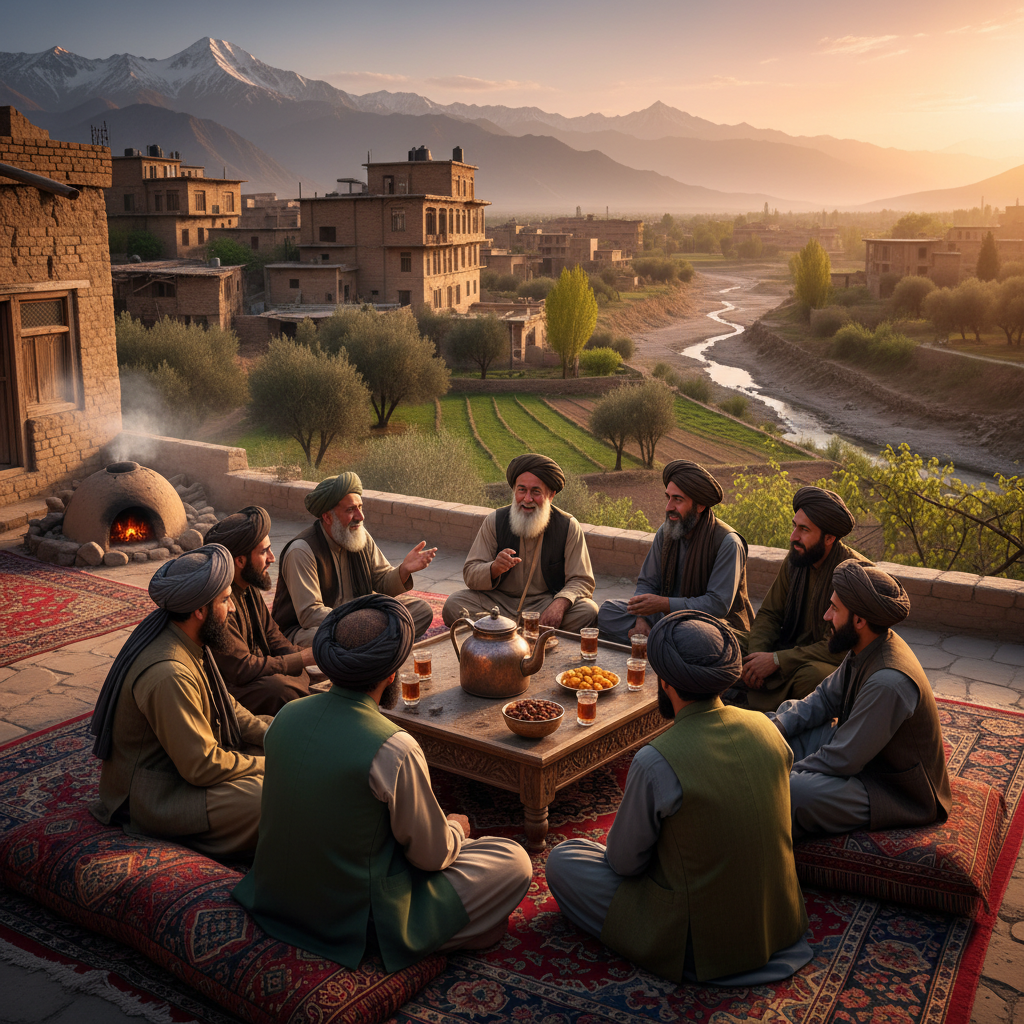 Afghan people meeting tea house chaikhana Kabul conversation