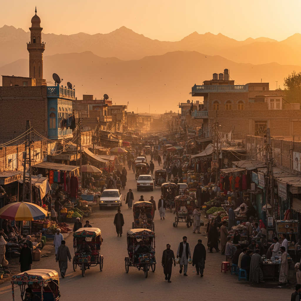 street scene in a major Afghan city