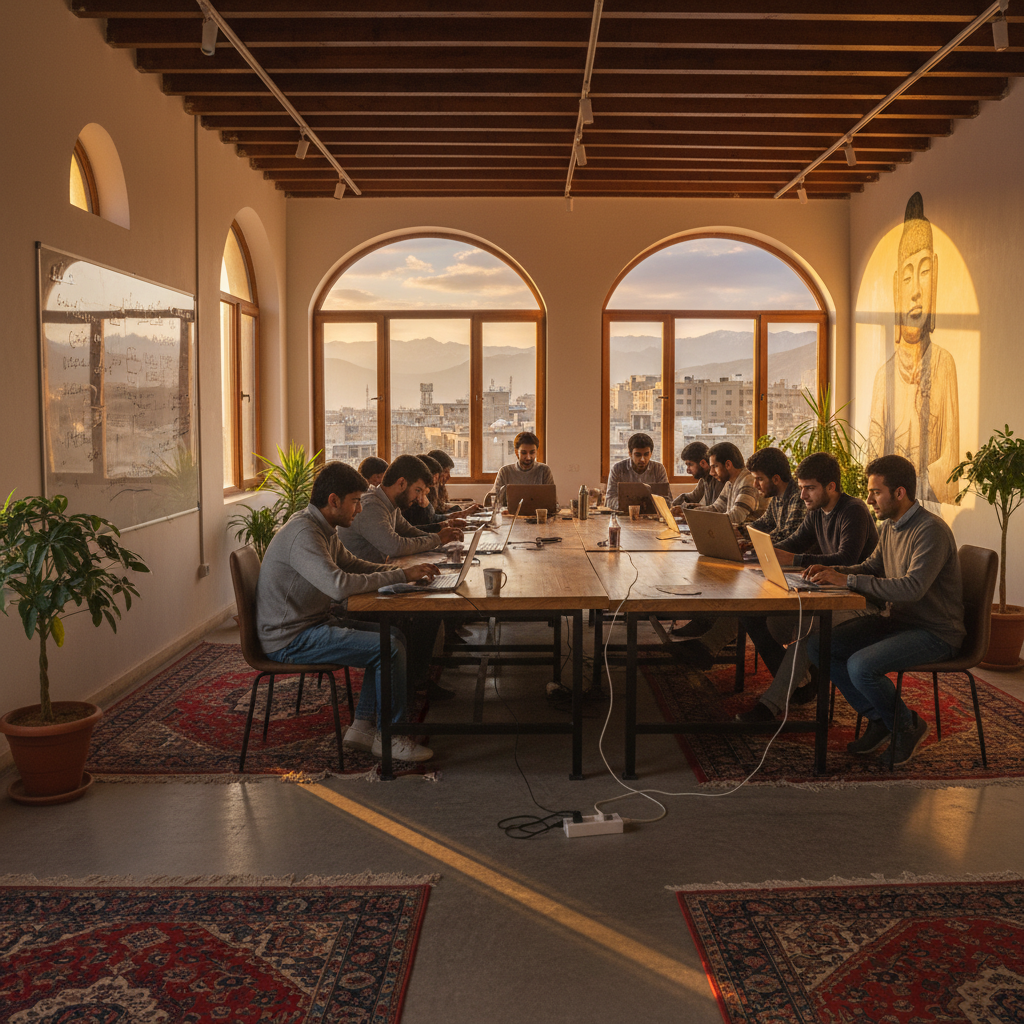people working on laptops in a co-working space Afghanistan