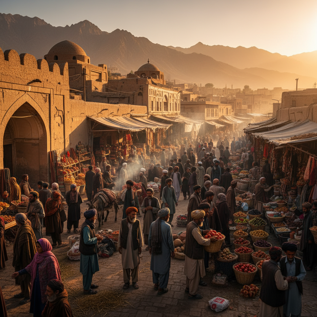 bustling marketplace in Afghanistan
