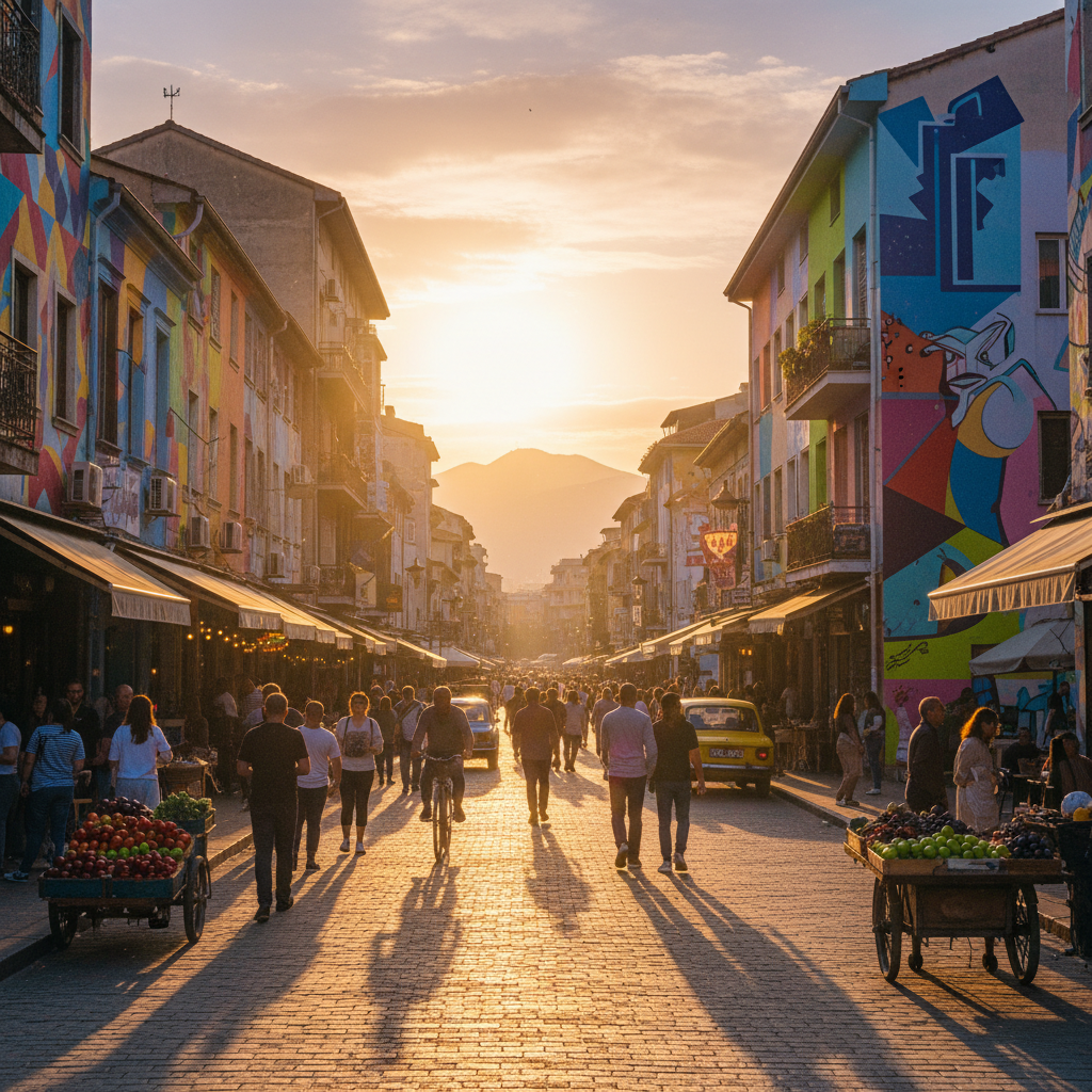 Tirana city street life horizontal
