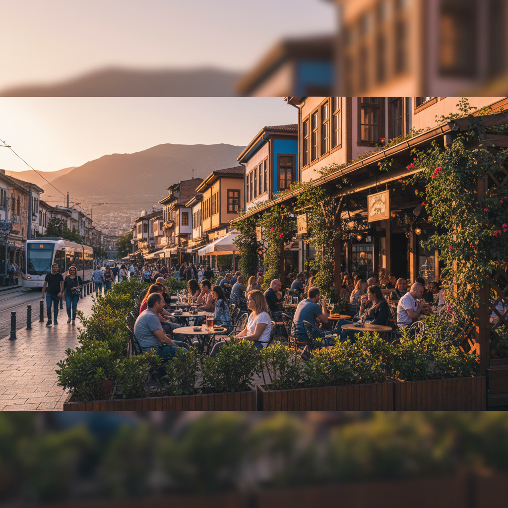Cafe terrace in Tirana Albania horizontal