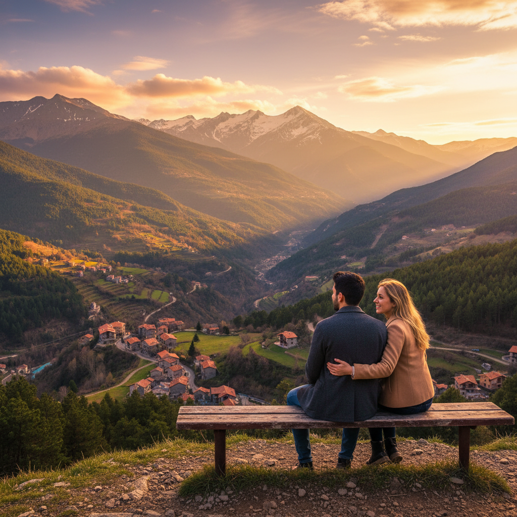 Andorra couple on a date bench horizontal