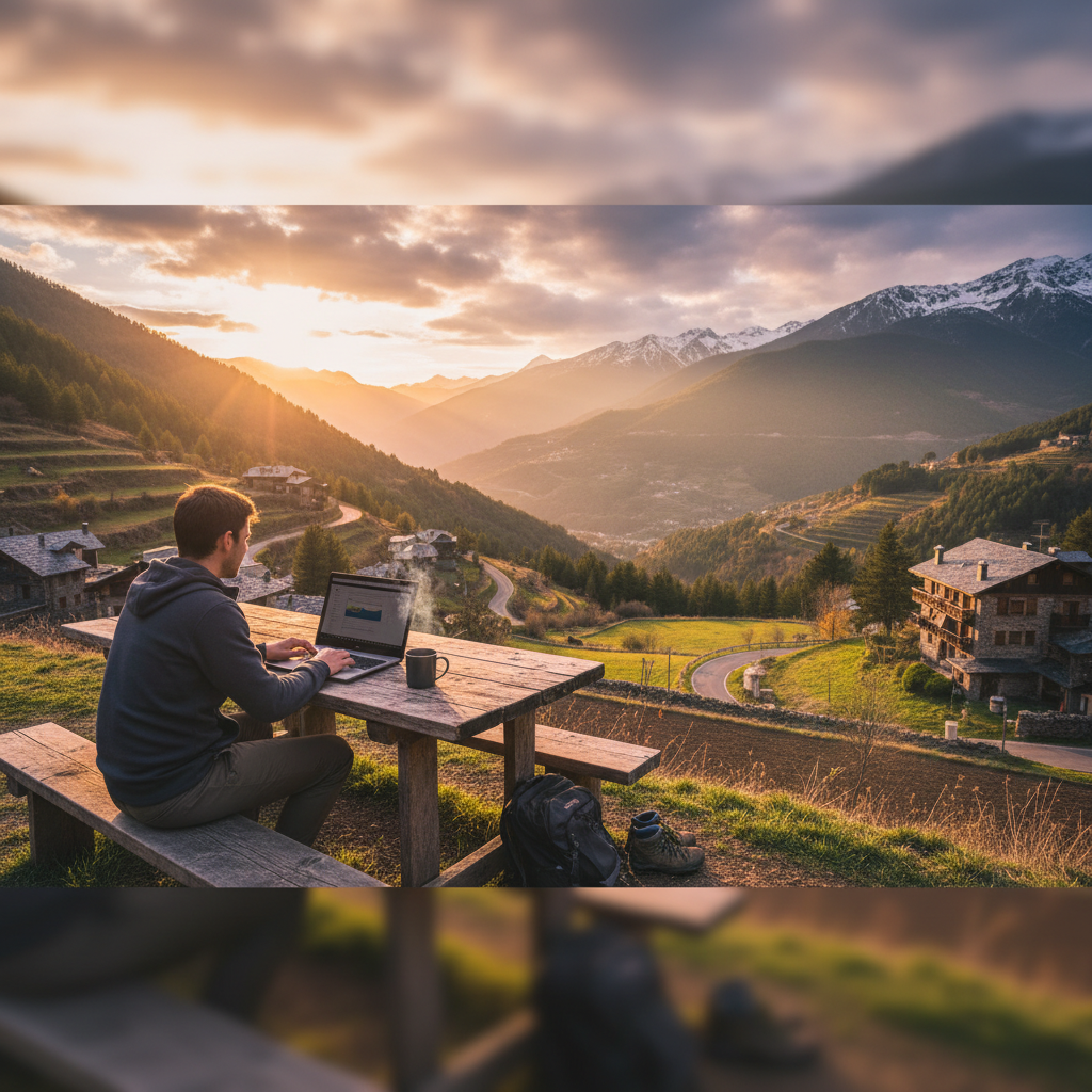Andorra person working on laptop remote horizontal
