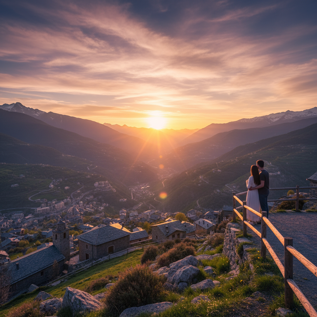 Andorra romantic viewpoint sunset horizontal