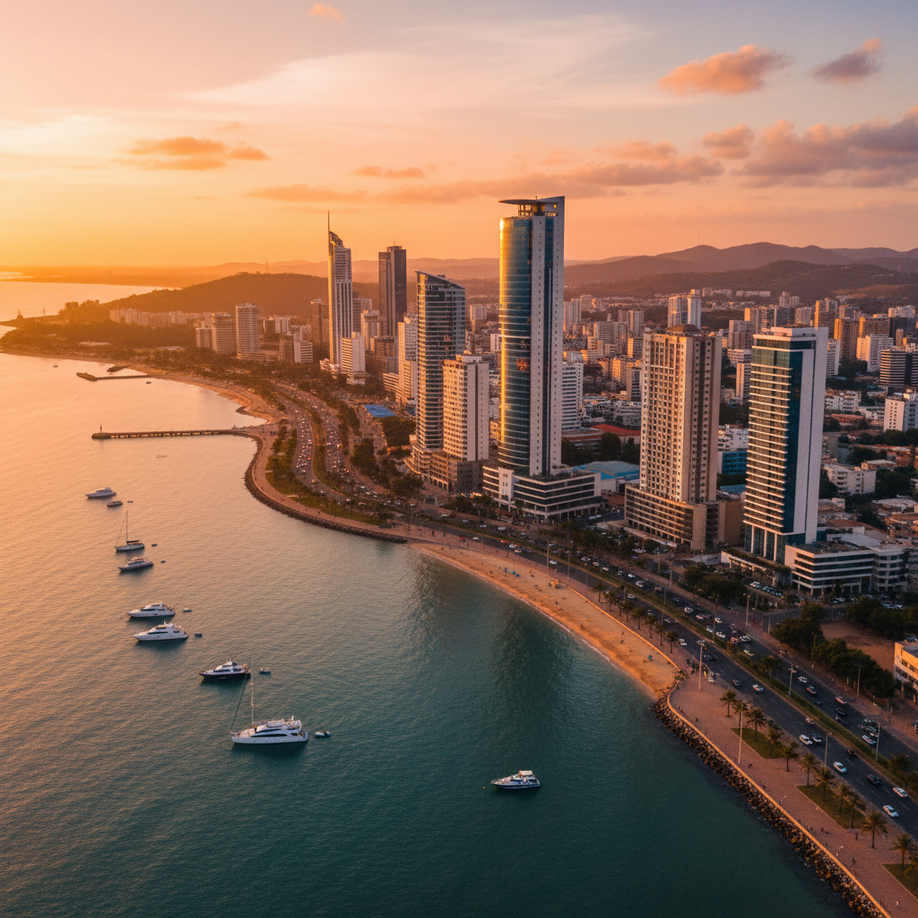 Luanda Angola modern city skyline Bay Marginal seafront aerial view
