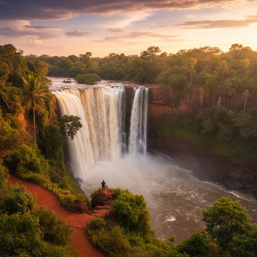 Kalandula Falls Angola dramatic waterfall red earth lush green vegetation