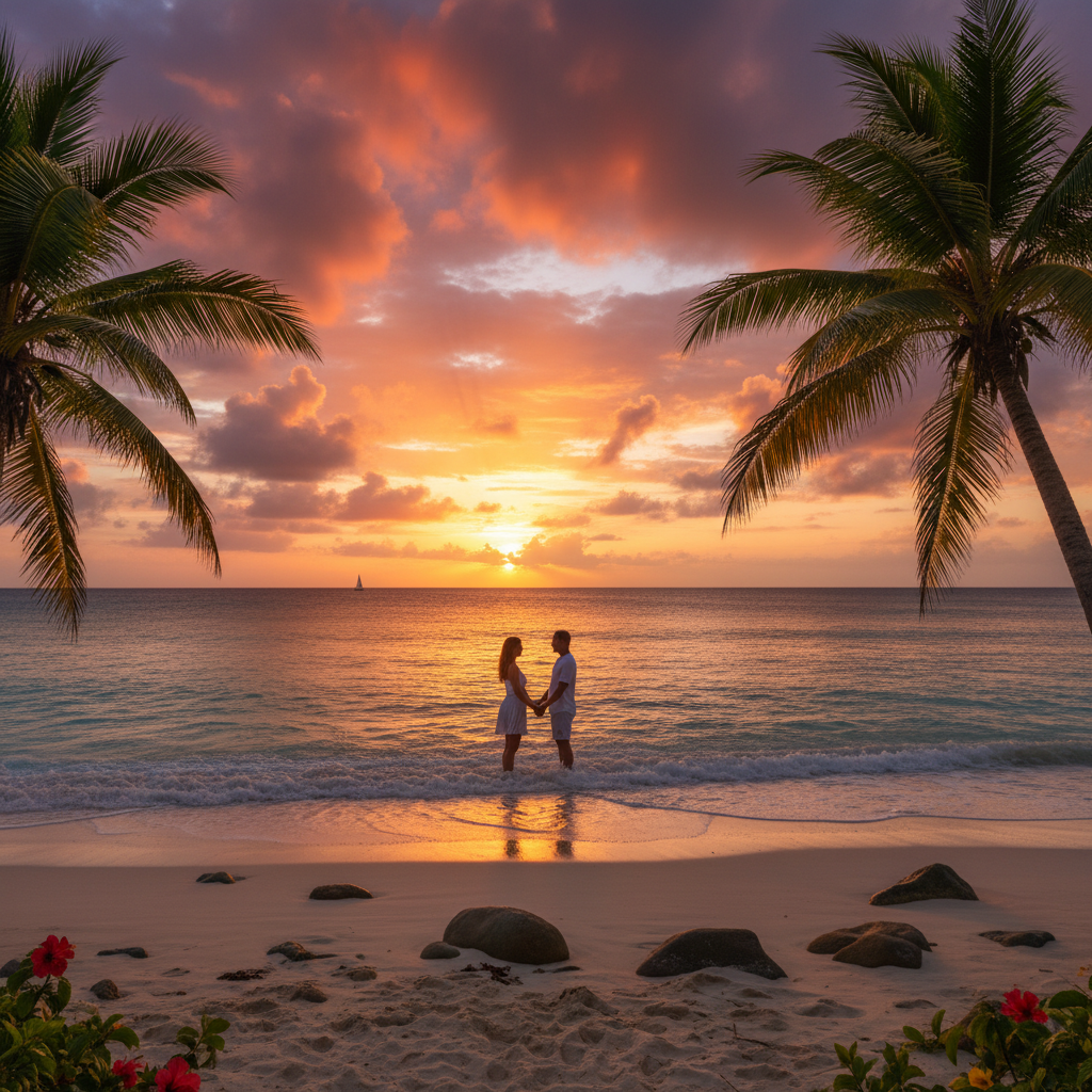 Antigua and Barbuda romantic sunset couple