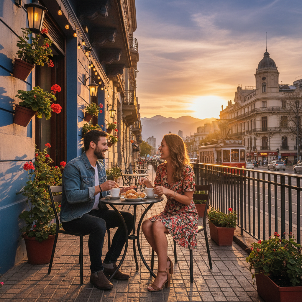Couple on a date in a cafe Argentina horizontal