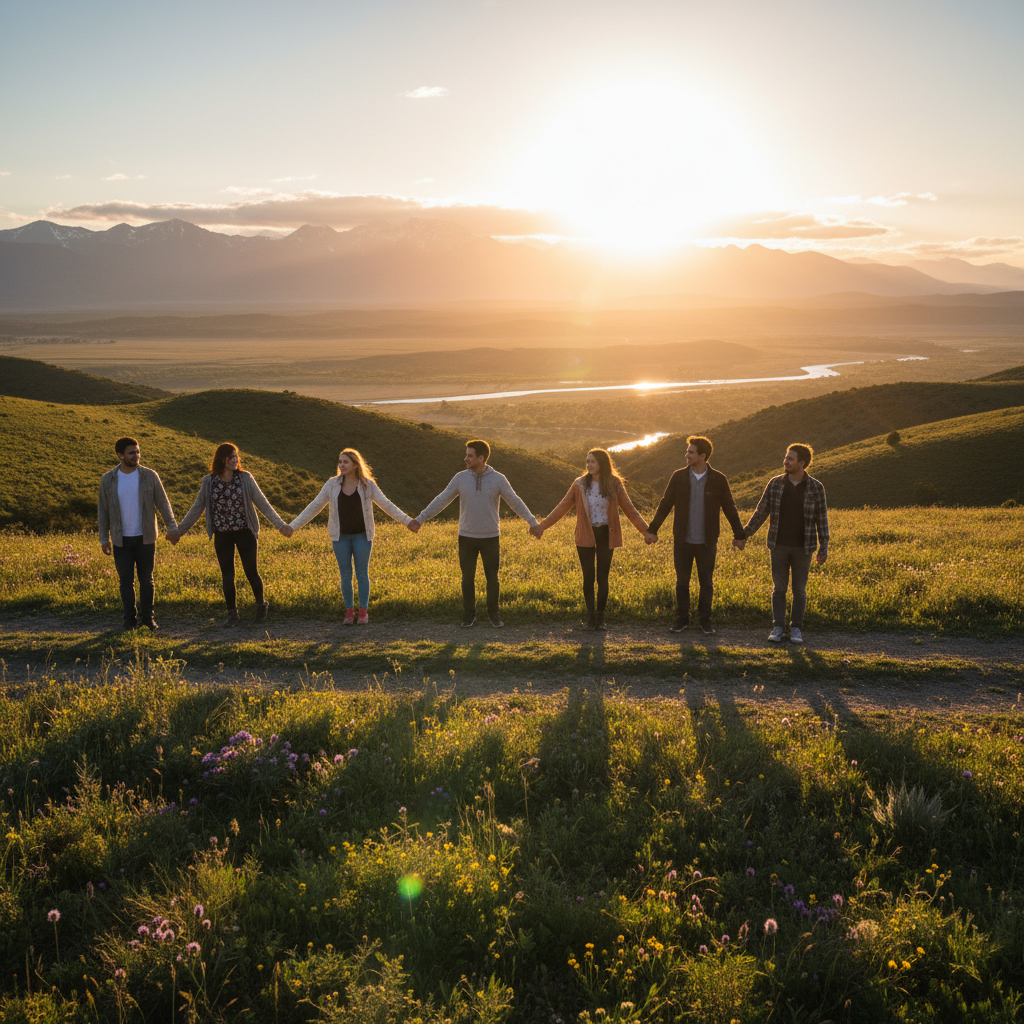 Group of diverse young adults joining hands Argentina horizontal