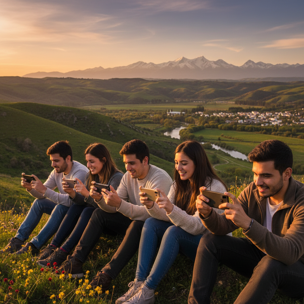 Young Argentinians using smartphones horizontal