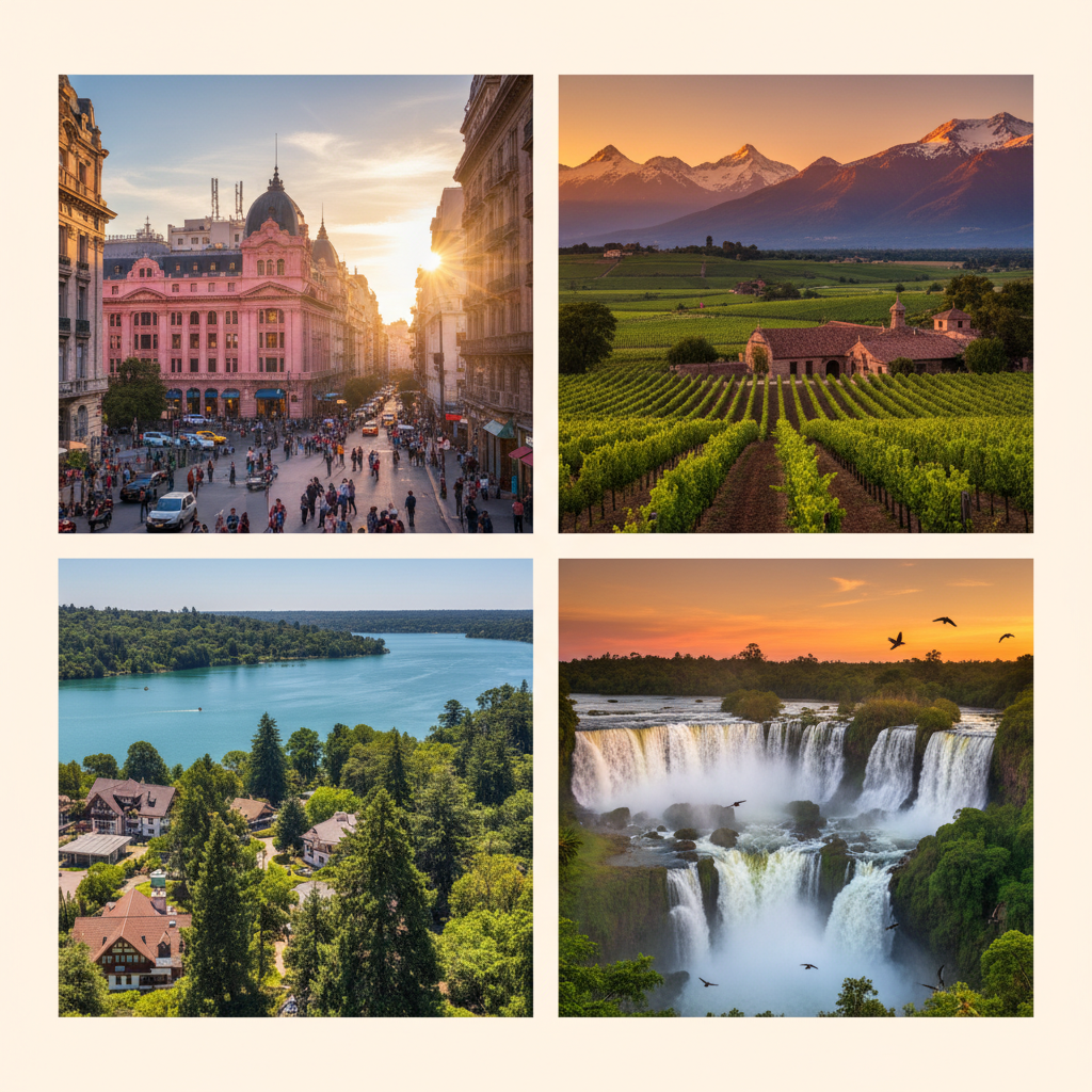Buenos Aires Mendoza Bariloche Iguazu travel collage Argentina cities