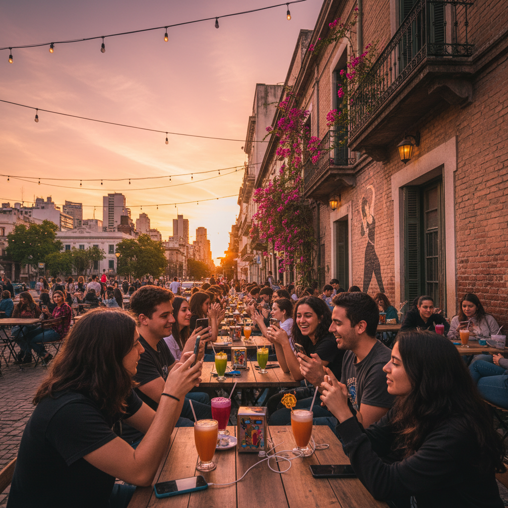 Argentina smartphone social media cafe young people Buenos Aires