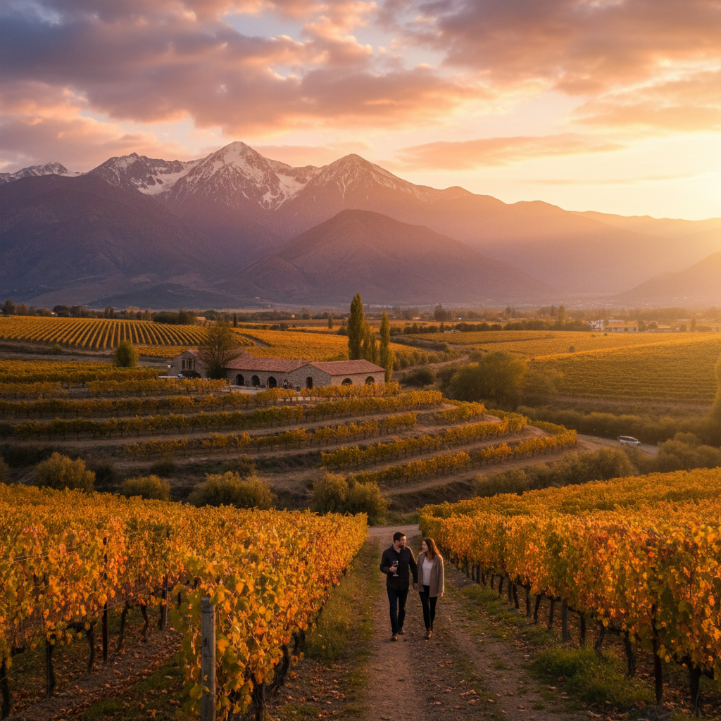 Mendoza vineyard Andes mountains romantic sunset wine country