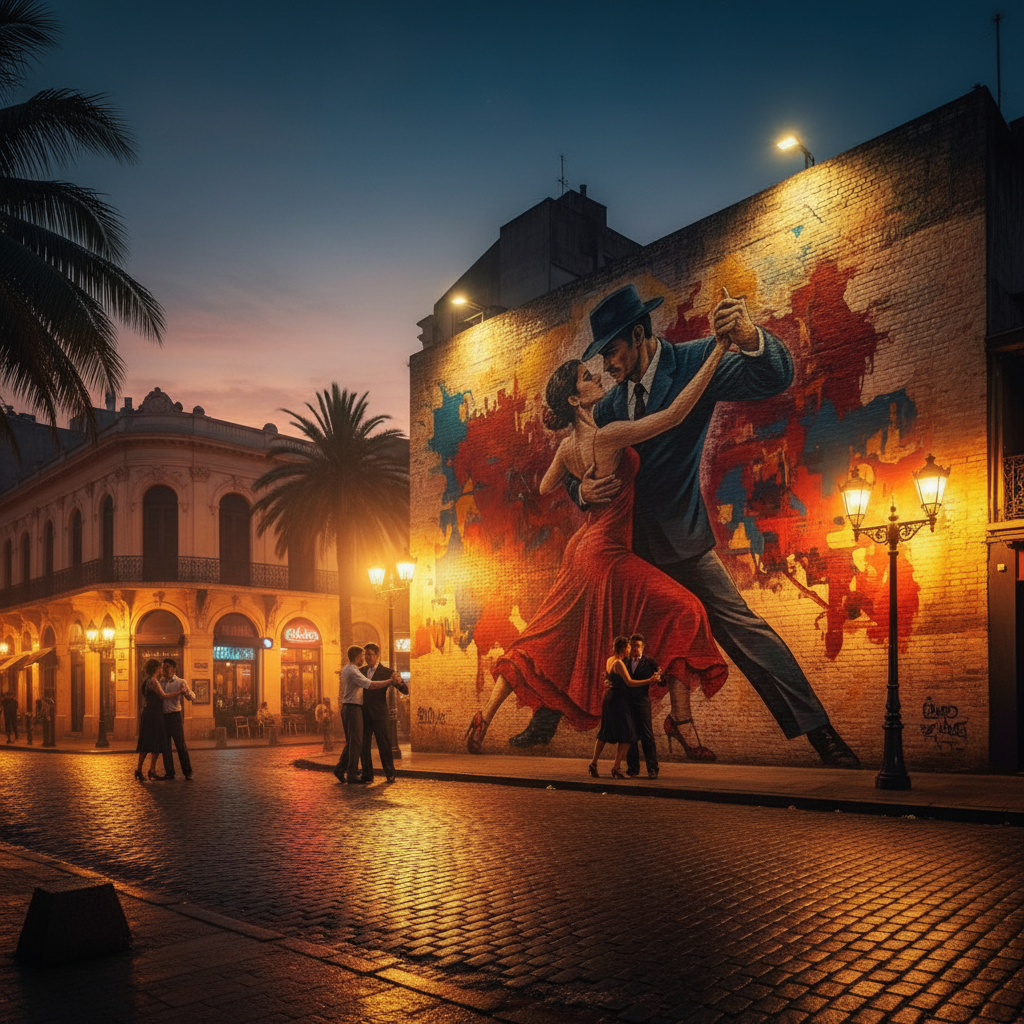 Buenos Aires street tango Palermo art mural night scene