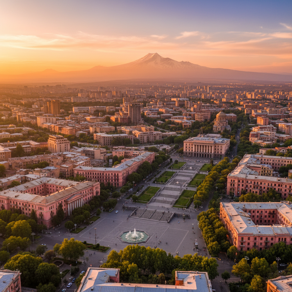 panoramic view of Yerevan city center, horizontal photo