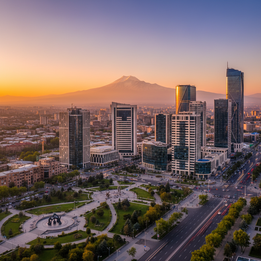 modern business district in Armenia, horizontal photo