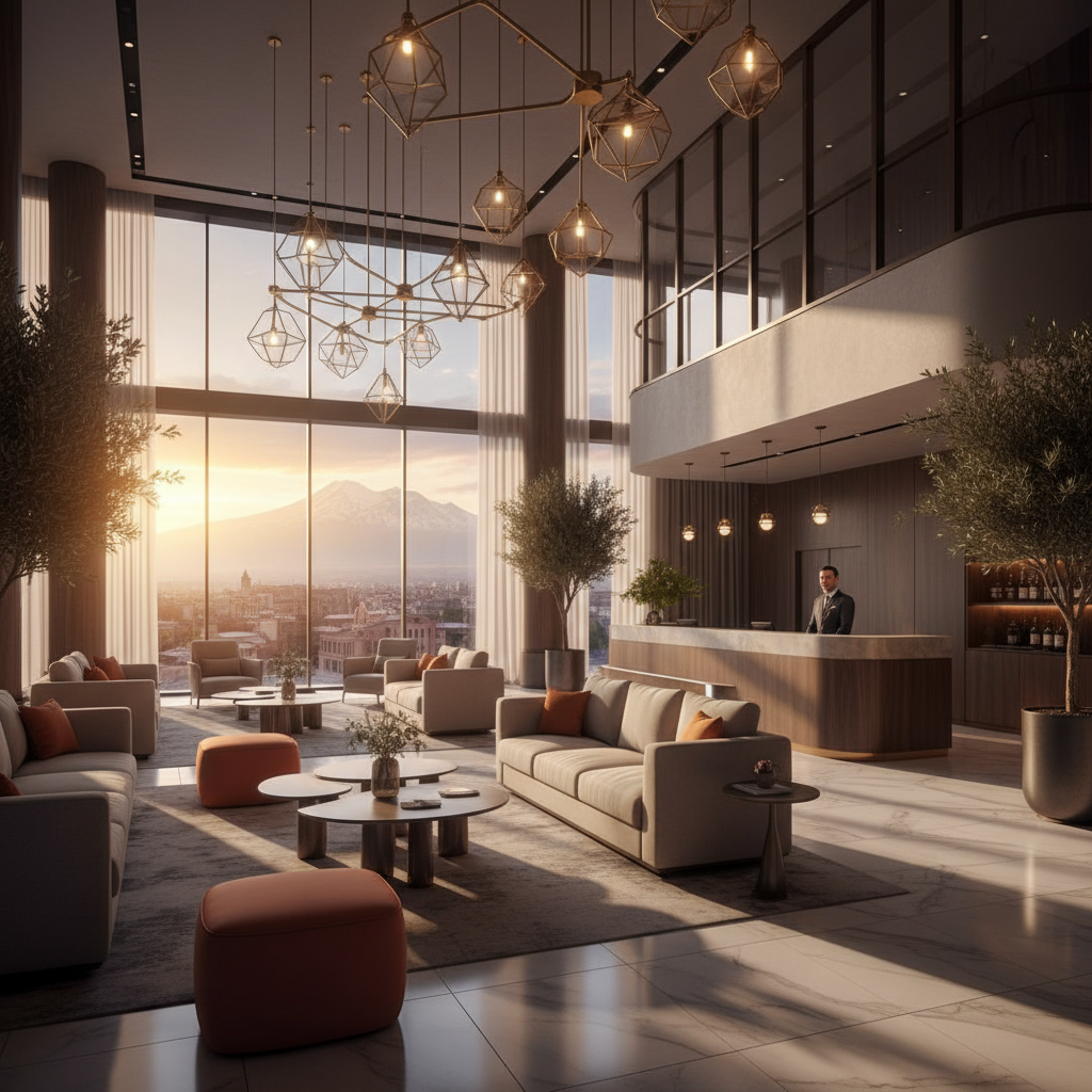 modern hotel lobby, Yerevan, horizontal photo
