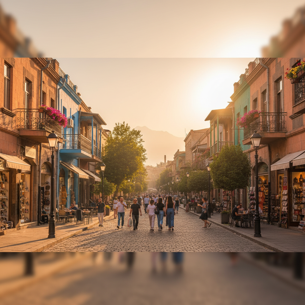 boutique shops on a Yerevan street, horizontal photo