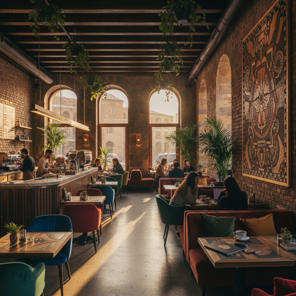 trendy cafe interior, Yerevan, horizontal photo