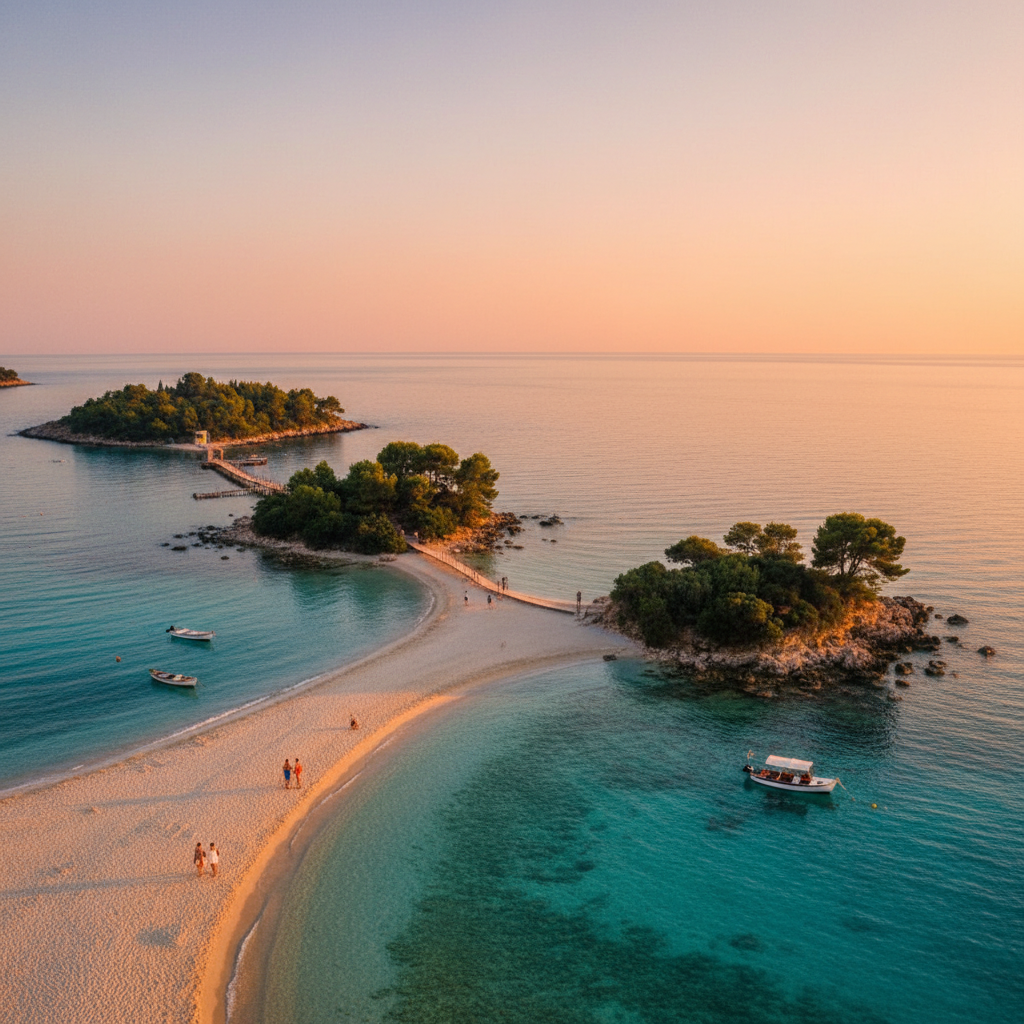 Ksamil beach turquoise water small islands Albania romantic