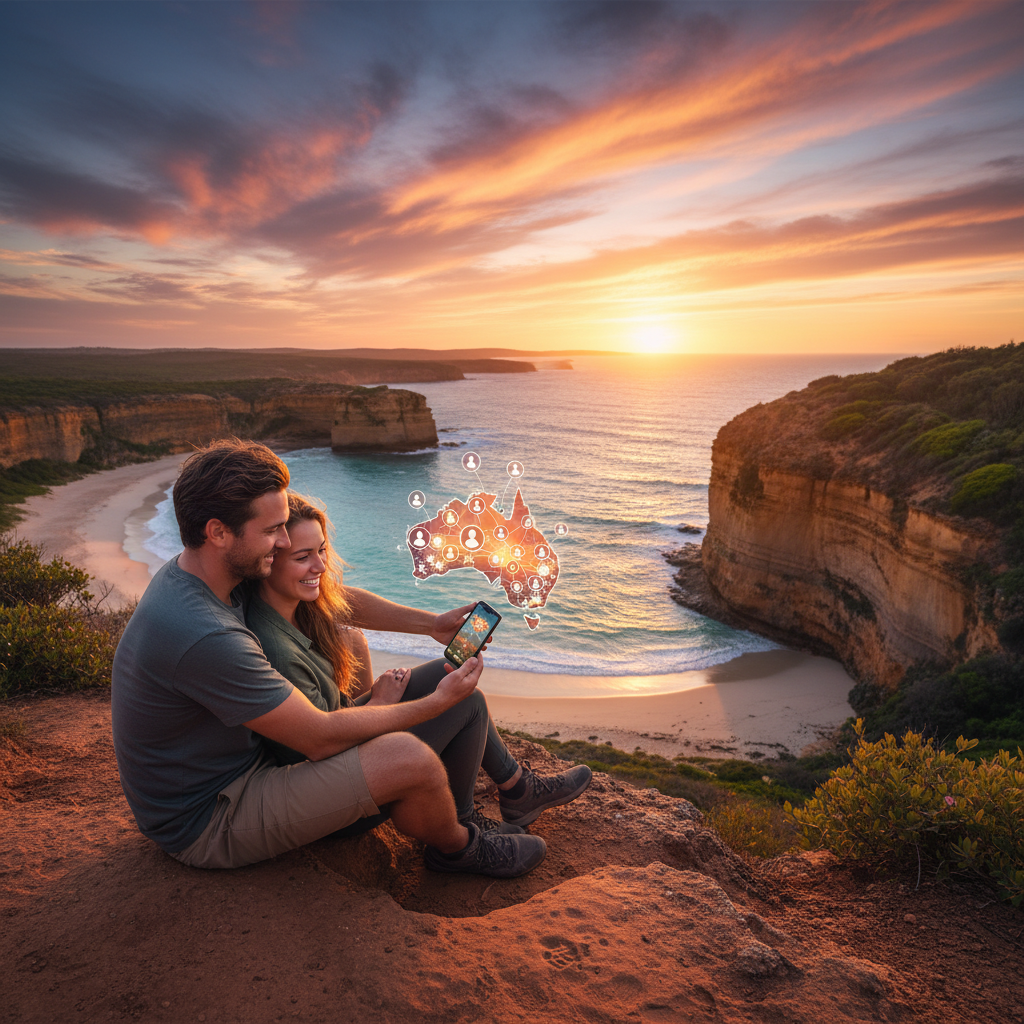 Australian couple using dating app