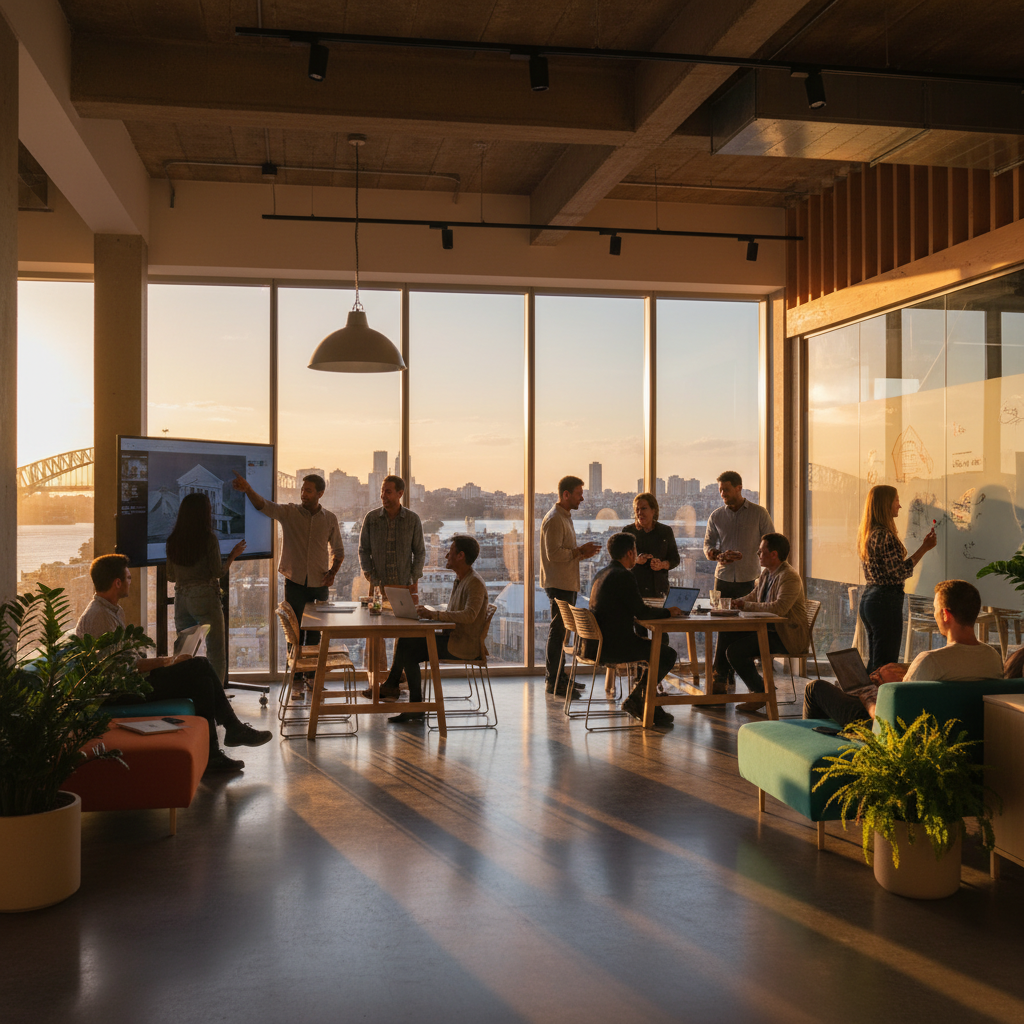 people collaborating in modern Australian office