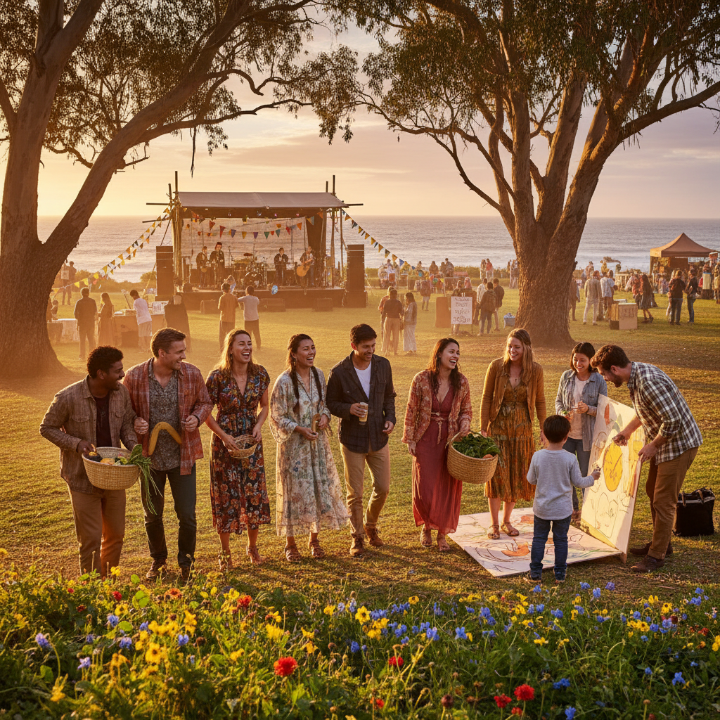 diverse group of friends joining a community event Australia