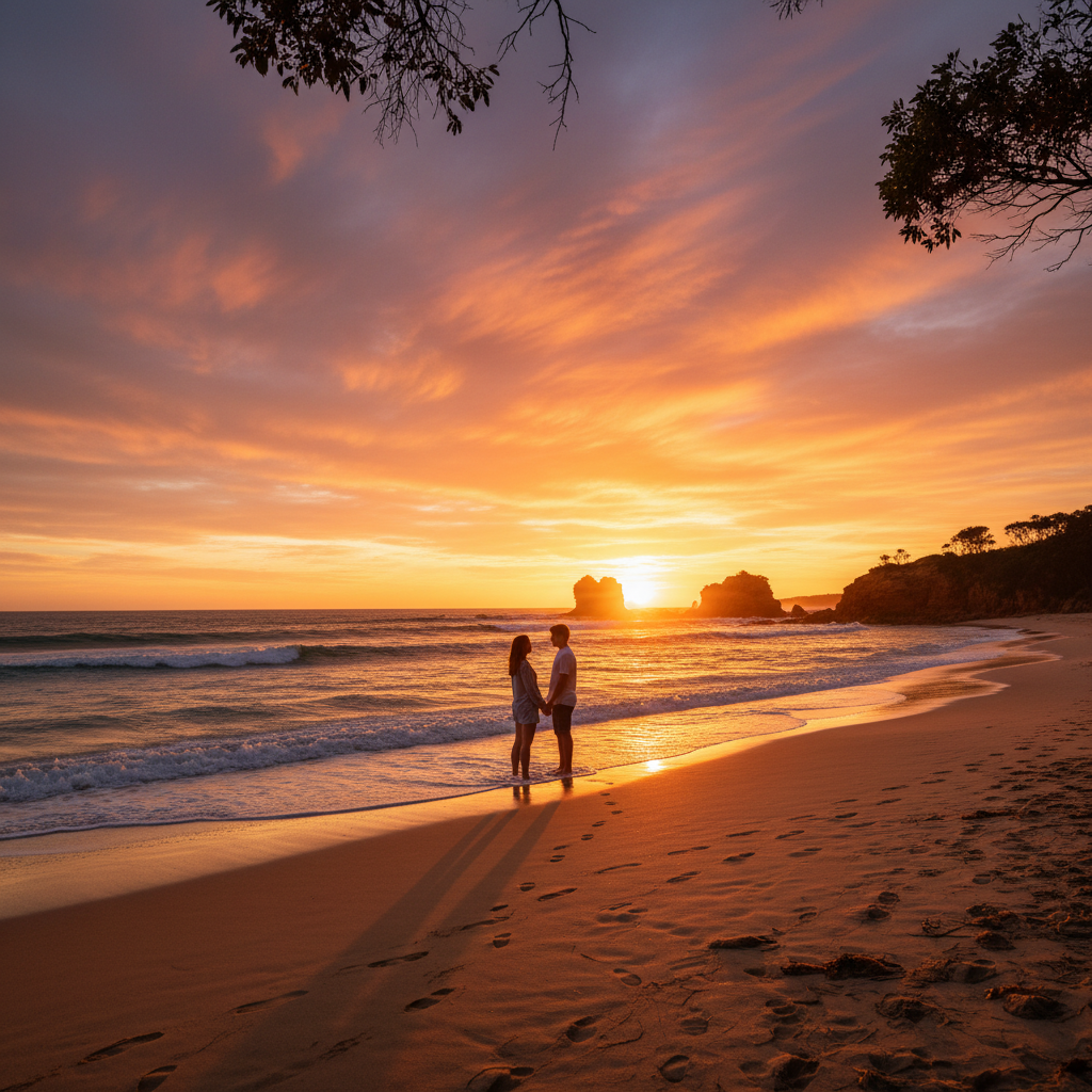 romantic sunset beach dinner Australia