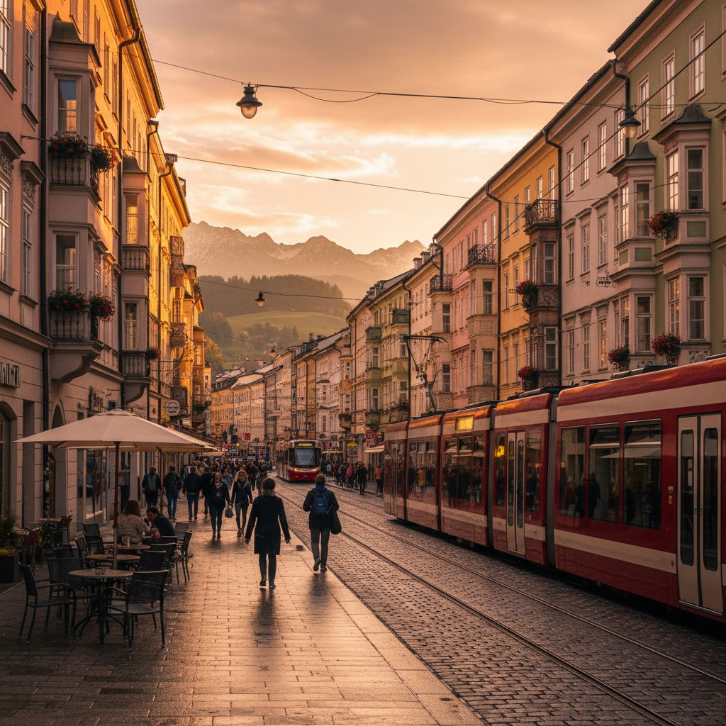 Austrian city street vibrant horizontal