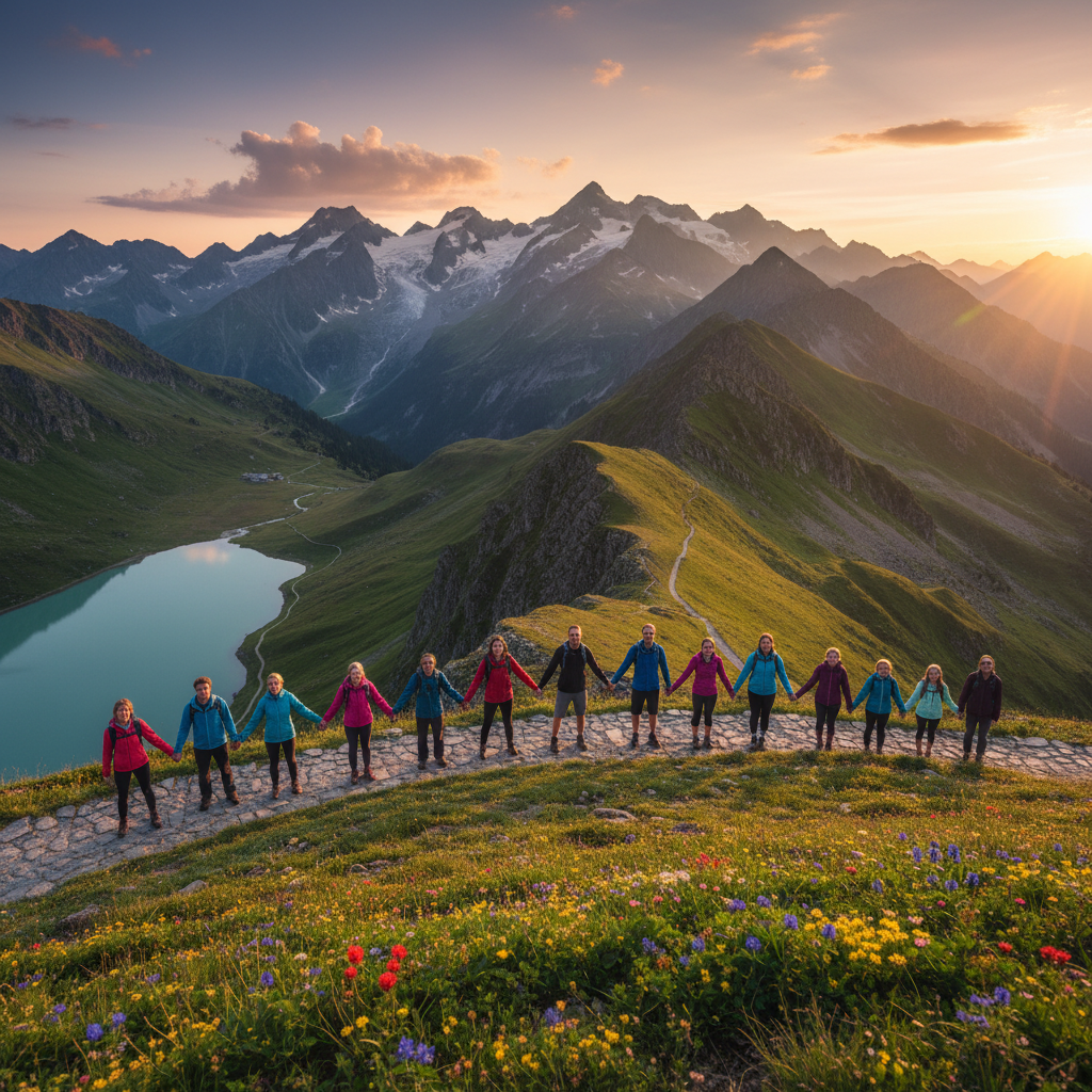 Austria diverse group joining celebration horizontal