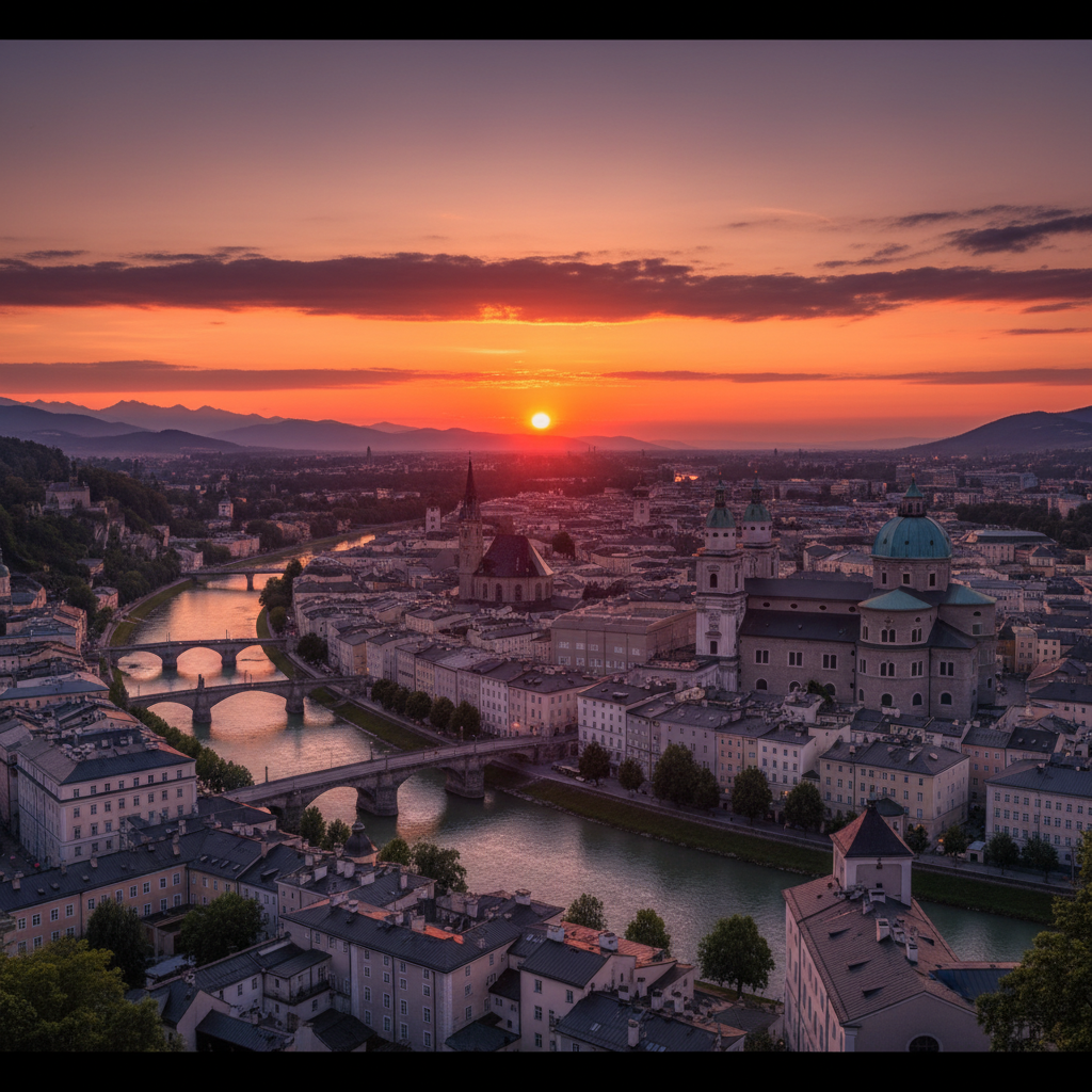 Austria romantic evening cityscape horizontal