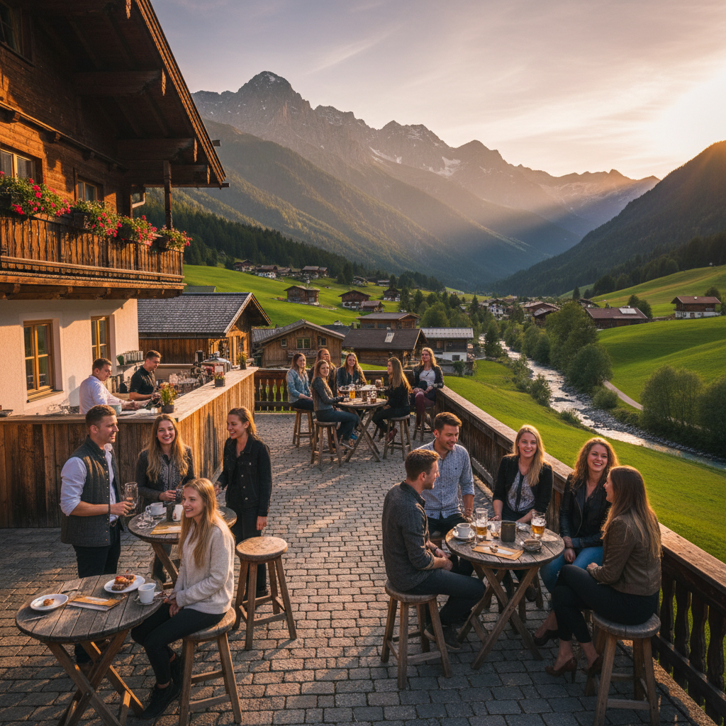 Austria young adults cafe Schanigarten horizontal