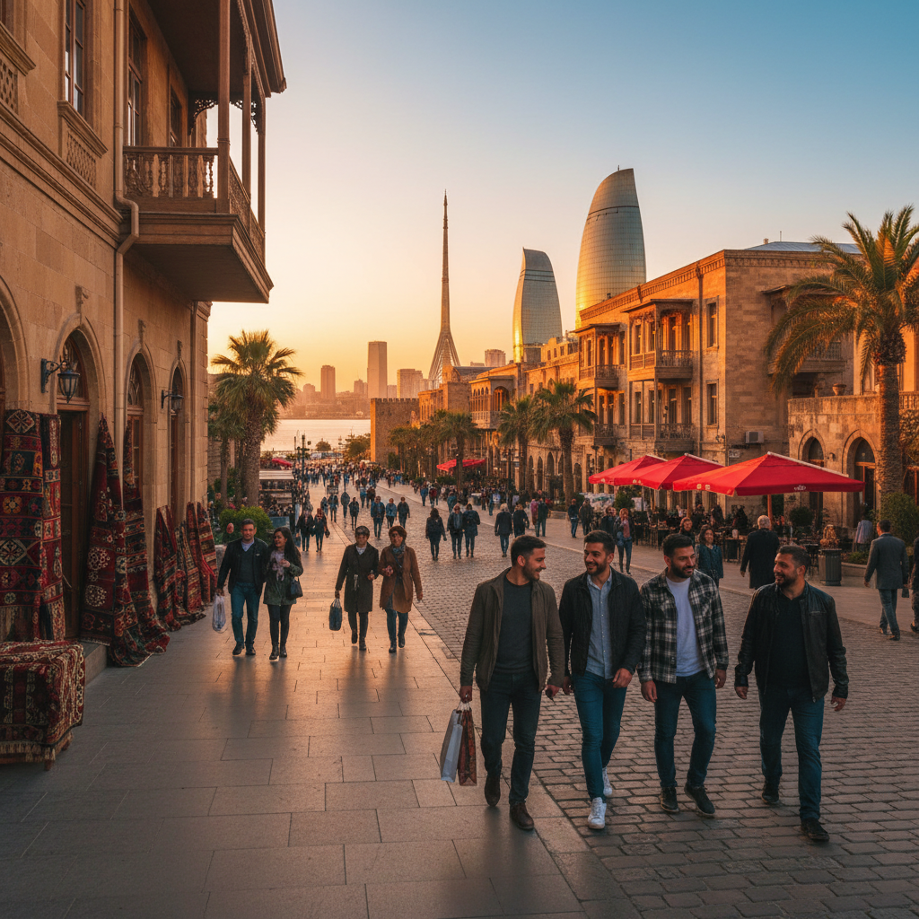 Vibrant street scene in Baku