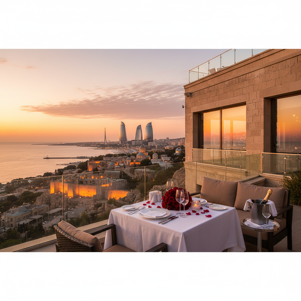 Romantic evening walk along Baku Boulevard