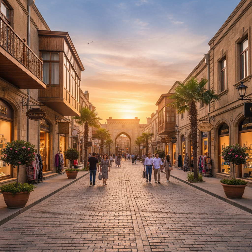Boutique shopping street in Azerbaijan