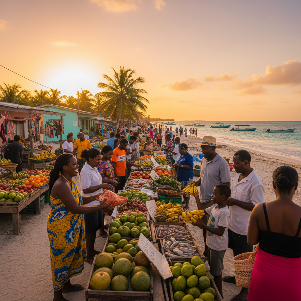 Bahamas local market commerce, people interacting