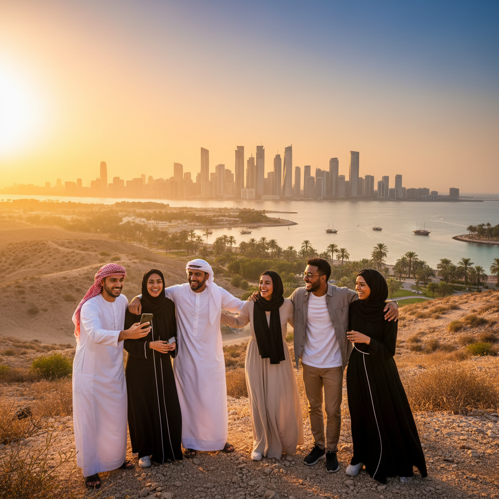 diverse group of young adults connecting in Bahrain