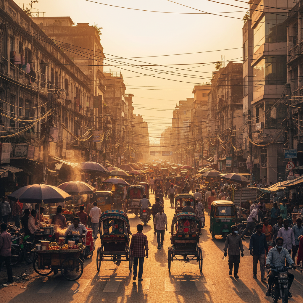 Dhaka city street life horizontal