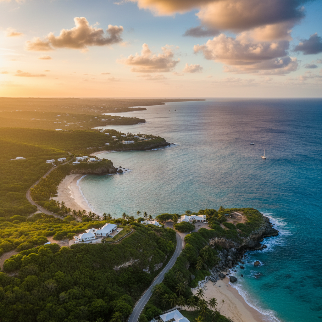 Barbados Caribbean beach turquoise water white sand palm trees aerial