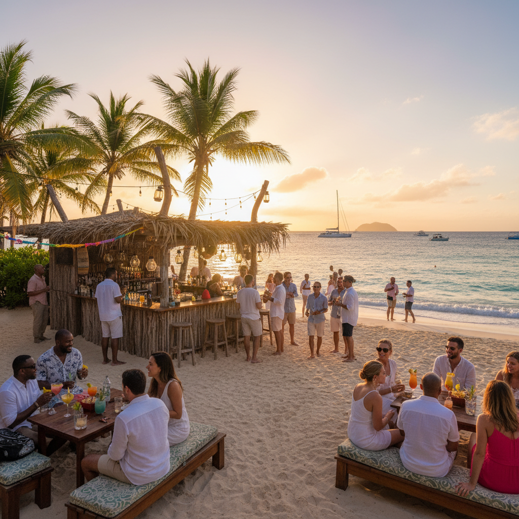 Barbados beach bar social gathering