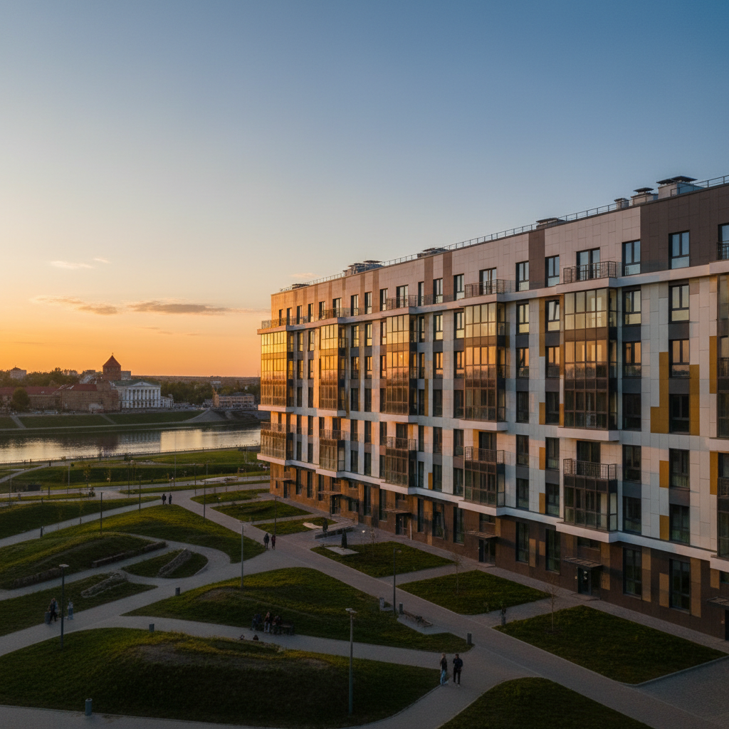 Minsk Belarus Troitskoye Predmestye old town colorful restored buildings river