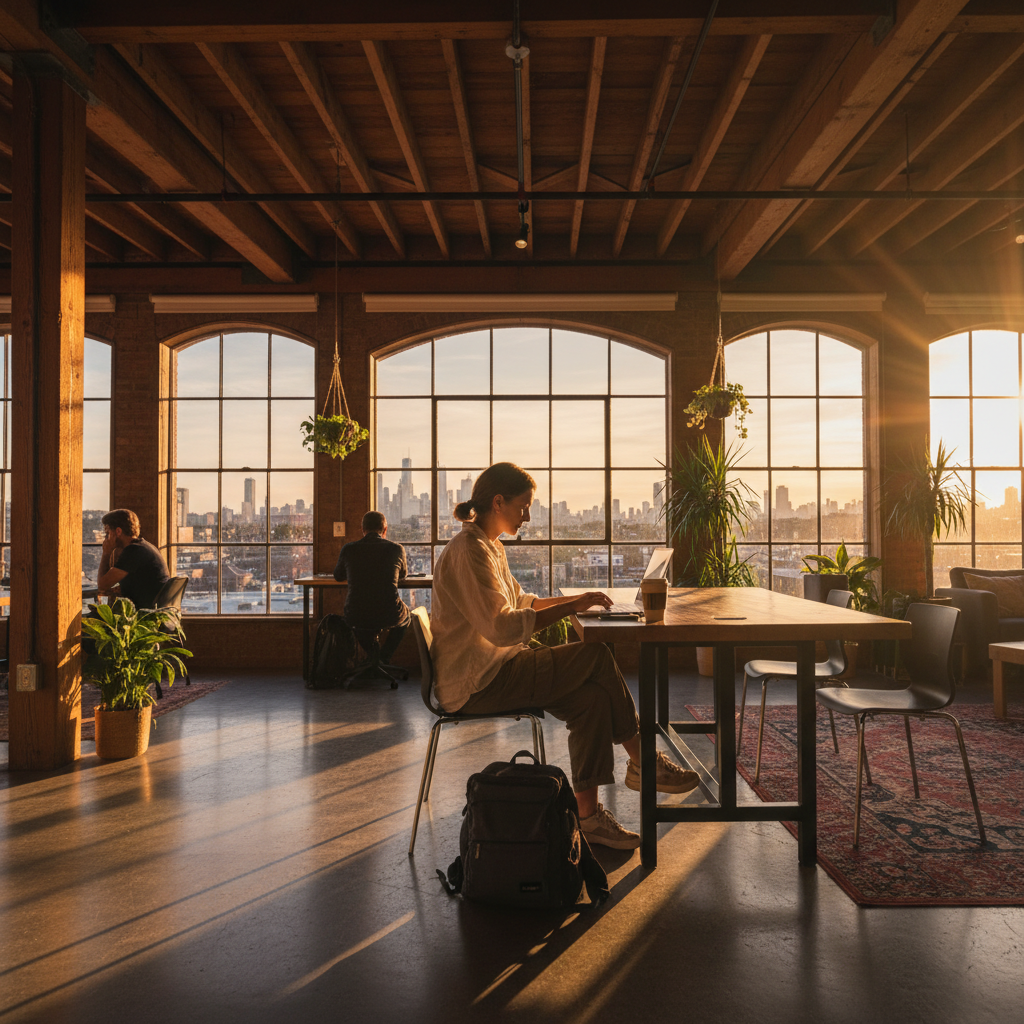 Young Belarusian professional smartphone Minsk modern cafe interior