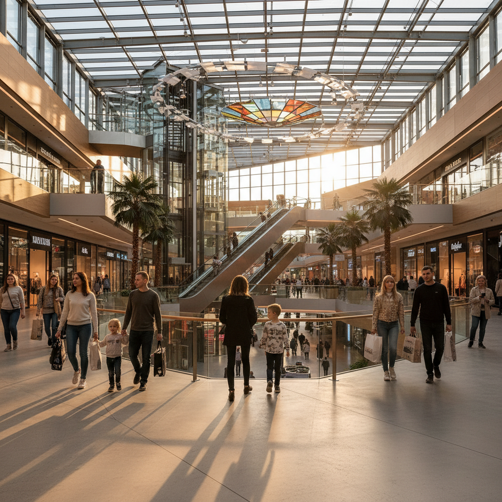 people shopping at modern mall in Minsk, horizontal