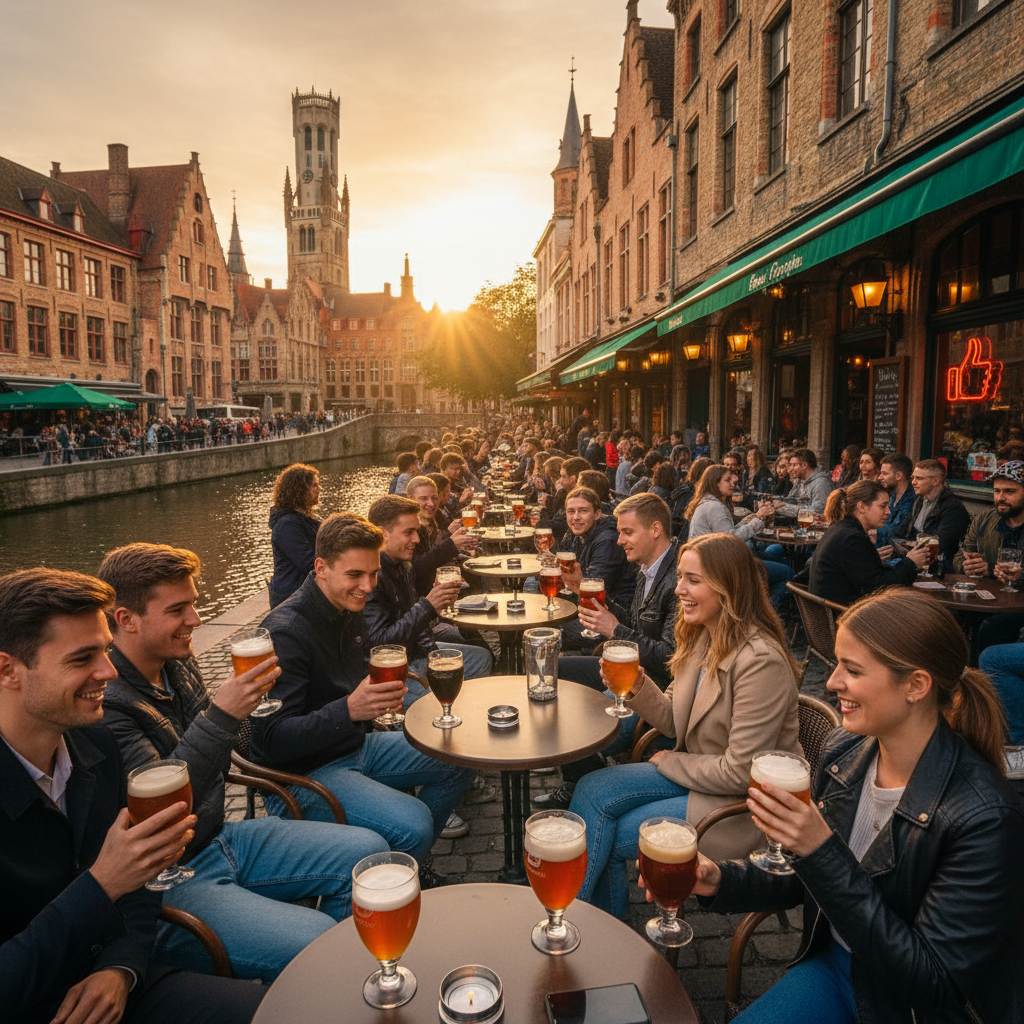 Belgium smartphone social media cafe young people beer