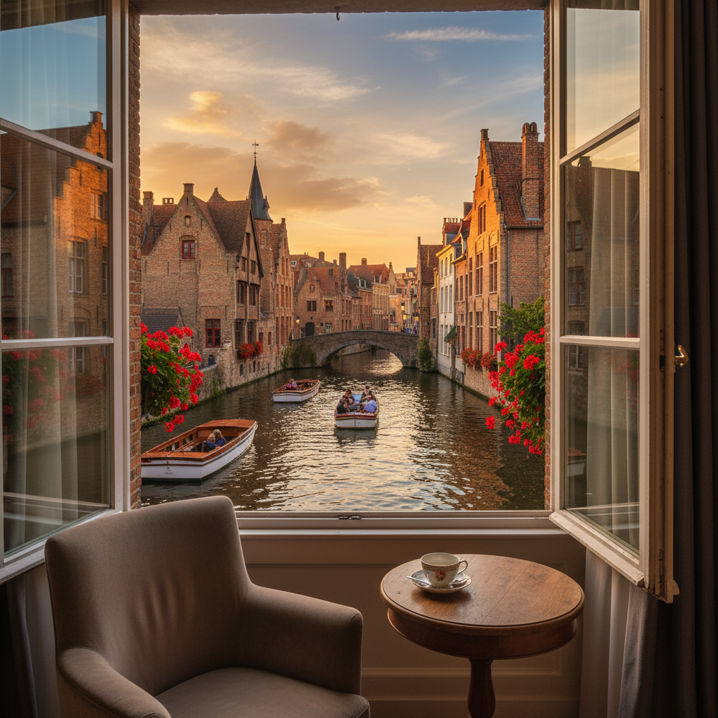 Bruges canal hotel boutique luxury room view