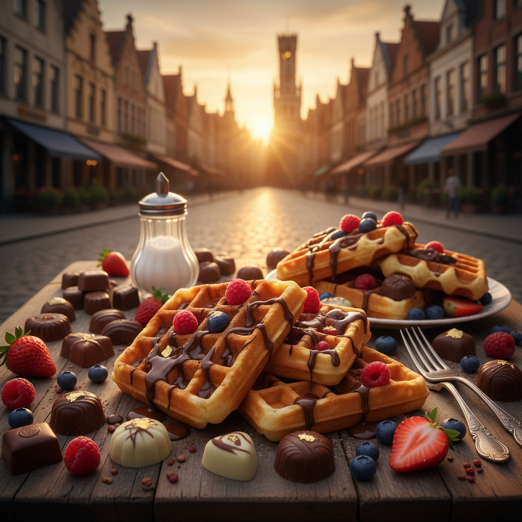 Belgian chocolate pralines waffles food photography