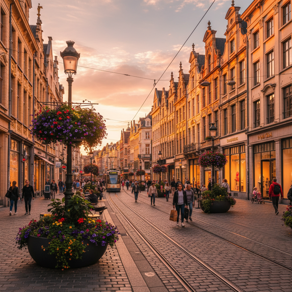 Shopping street in Antwerp Belgium horizontal