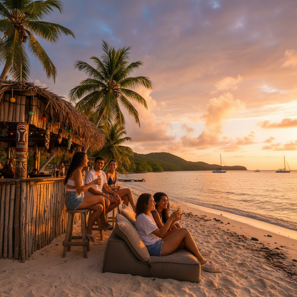 Belize young adults at beach bar