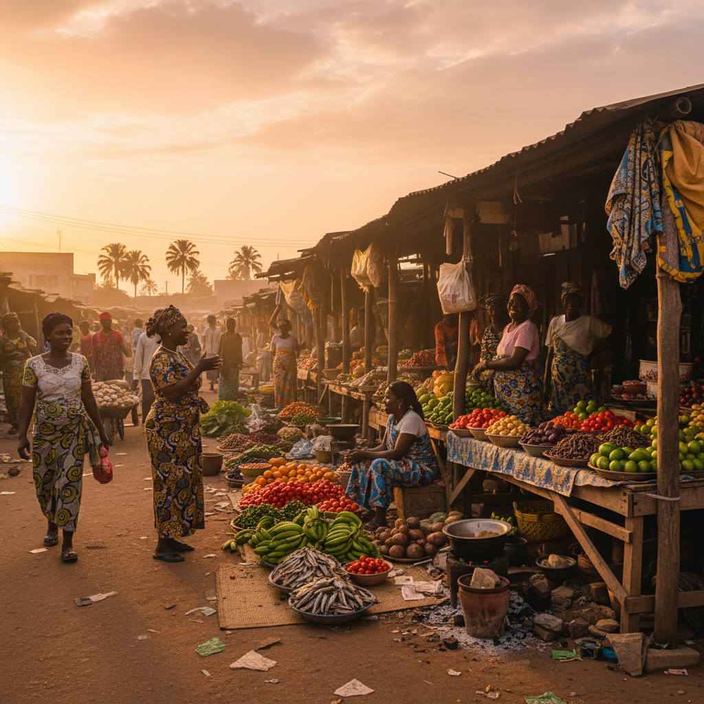 Benin economy street market stall, horizontal